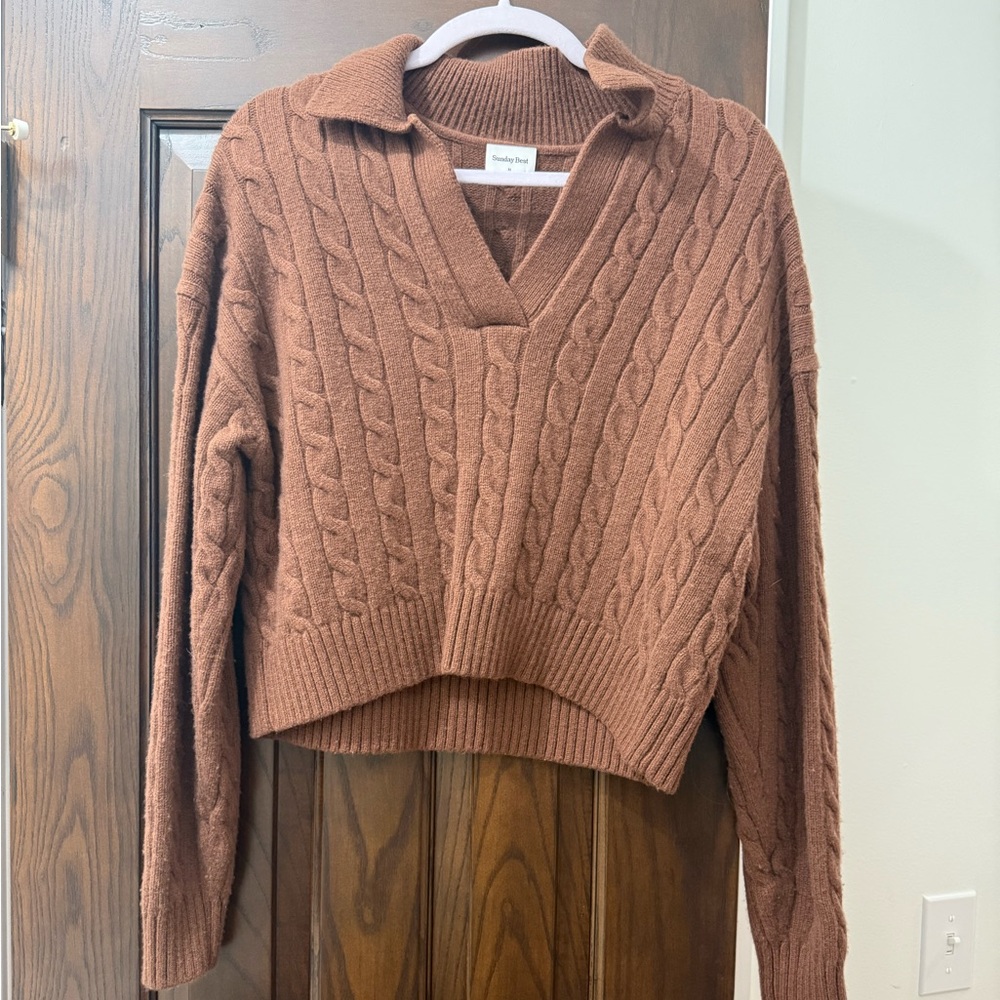 Sunday Best Aritzia Brown Cable Knit Sweater